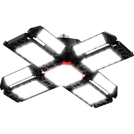 Lámpara LED de taller de 200 W, iluminación para garaje, 1 unidad, 6500 K, luz de techo deformable con 12 paneles ajustables - E26 / E27, luz para bodega, taller, granero o almacén [Clase energética F (1/5)