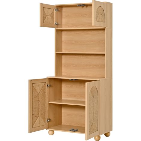 Hoher Schrank mit geflochtenen Türen, 80 x 40 x 180 cm, Natur (1/5)