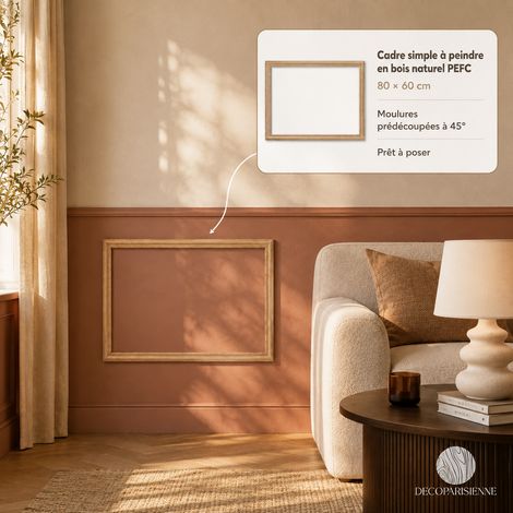 Moulure Murale Bois Brut - Style Parisien - 80 x 60 cm - Cadre Moulure Décoratif - Bois Naturel - a Peindre (1/5)