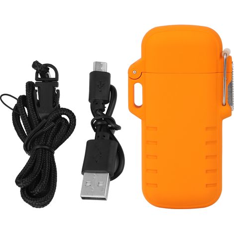 Wasserdichter elektronischer USB-Zigarettenanzünder mit zwei orangefarbenen Lichtbögen – Geschenkidee für Männer (1/5)