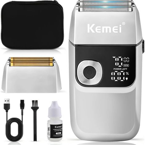 Rasoir électrique à grille pour homme, tondeuse à barbe rechargeable sans fil de précision, lavable, USB, affichage LED, rasoirs à grille en titane au lithium avec étui de voyage (1/5)
