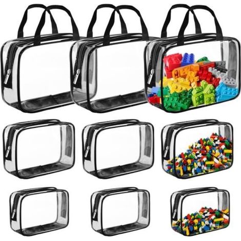 Set mit 9 durchsichtigen, wasserdichten PVC-Aufbewahrungsbeuteln mit Reißverschluss für Bausteine, Puzzles, Schreibwaren usw. (1/4)
