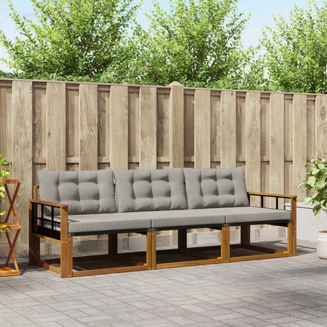 Outdoor-Sofagarnitur mit Kissen 3 pcs Natürlich und Hellgrau (1/5)