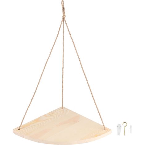 Étagère d'angle murale en bois en forme d'éventail avec corde de chanvre pour la décoration intérieure (Planche en forme d'éventail, couleur bois) (1/5)