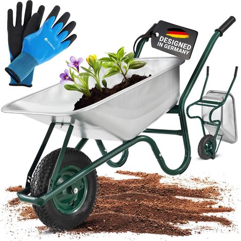 Juskys Schubkarre Garden - 100 Liter Volumen - 210 kg - Luftreifen mit Metall Felge - Wanne verzinkt - Garten Karre Schiebkarre Transportkarre Silber (1/9)