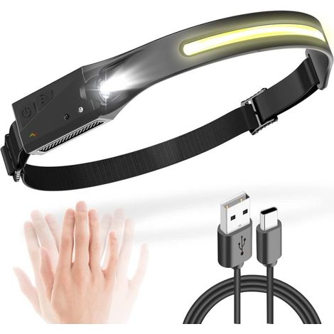 Linterna frontal recargable por USB, 5 modos de iluminación, sensor de movimiento, linterna ligera e impermeable - Crezuo