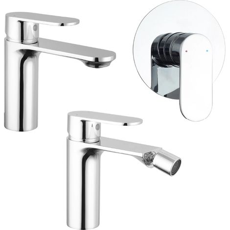 Set Miscelatori con Lavabo Bidet senza Scarico e Incasso Doccia monocomando in Ottone Cromato Mod. Kerry (1/4)