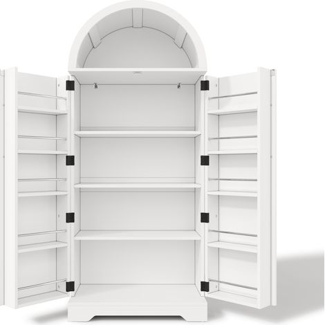Buffet haut cintré blanc en MDF 165×70×40 cm avec étagères ouvertes et portes à décor X (1/5)