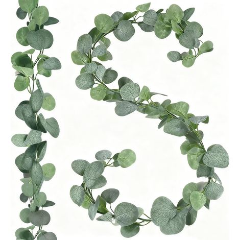 2 Pièces Guirlande Eucalyptus, 1,8 m Eucalyptus Artificiel Guirlande Fleurs, Vignes Feuilles D'eucalyptus avec Anneau de Suspension pour Décoration de Mariage, Fête, Jardin (1/5)