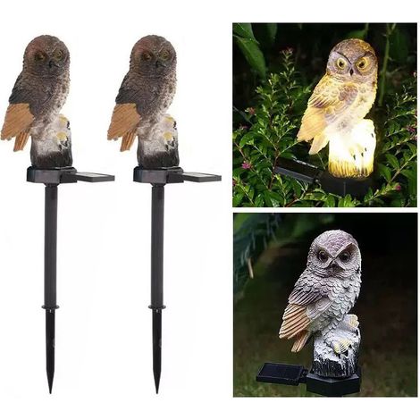 Lot de 2 Lampes de jardin LED Lampe de jardin en forme de hibou Lampe d'extérieur étanche à économie d'énergie Décoration d'extérieur Brune (1/5)
