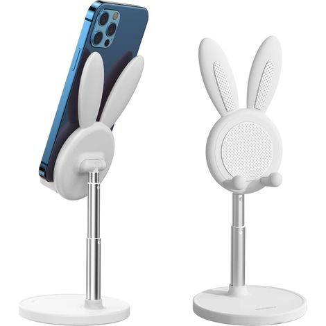 Support de téléphone de bureau, support de téléphone à hauteur et angle réglables, compatible avec la plupart des téléphones ou tablettes (4-10") (Blanc) (1/5)