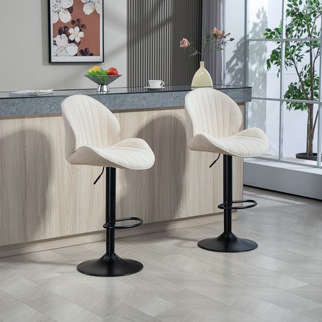 Lot de 2 tabourets de bar forme de coquillage dossier hauteur réglable et repose-pieds cadre en acier - beige