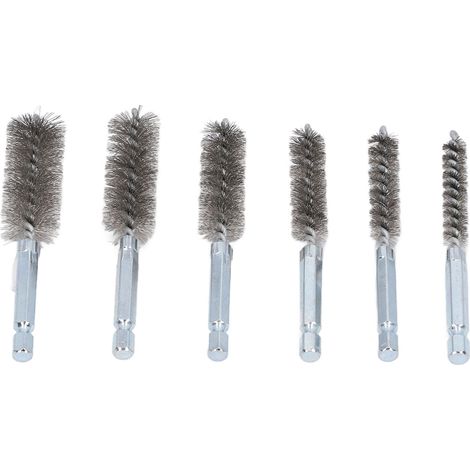 Lot de 6 brosses de nettoyage pour perceuse électrique et visseuse à percussion, fil torsadé antirouille de 10 cm (4 po), tige hexagonale de 6,35 mm (1/4 po), acier inoxydable argenté. (1/5)