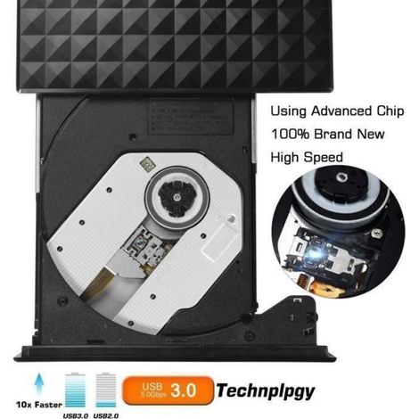 Graveur Lecteur Externe - Usb 3.0 - Dvd-r Cd-rw - Compatible Windows Mac - 1 Unite (1/4)
