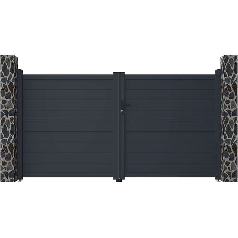 Cancello a battente L305 x H165 cm Alluminio pieno Antracite - NAZARIO (1/5)