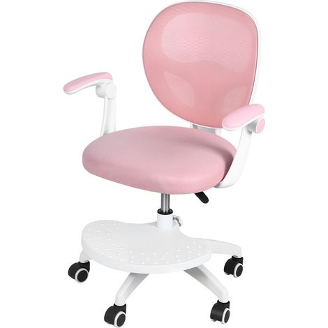 FLASIDU - Chaise d'étude pour enfants - Design ergonomique - accoudoirs réglables - Coussin de siège en forme de selle - repose-pieds - hauteur d'assise réglable, rotation à 360 degrés, rose (1/5)