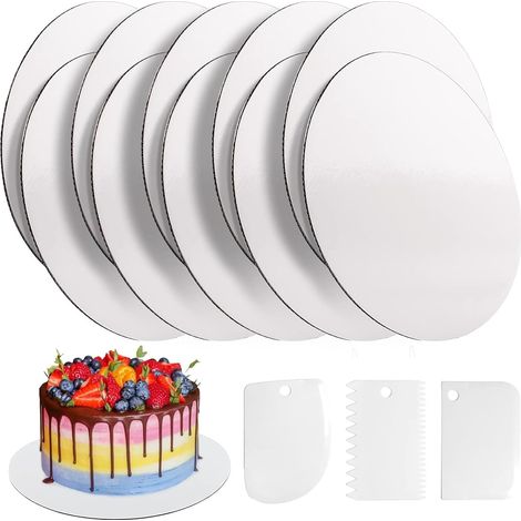 Lot de 10 Plateaux G\u00e2teau Rond 20cm, Carton, Blanc, Support, P\u00e2tisserie, D\u00e9coration (1/5)
