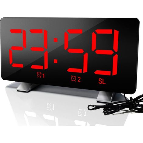 Grand écran réveil numérique LED Chargeur USB affichage rouge (1/5)