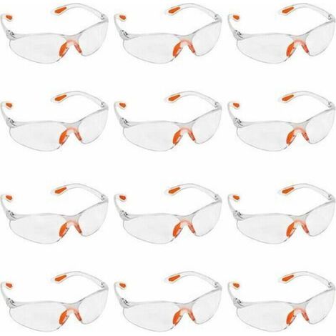 Lot de 12 Lunettes de Sécurité Transparentes - Lunettes de Protection avec Verres en Plastique, Pont-de-Nez et Embouts de Branches en Caoutchouc pour Plus de Confort - Lunette Transparente PPE (1/5)