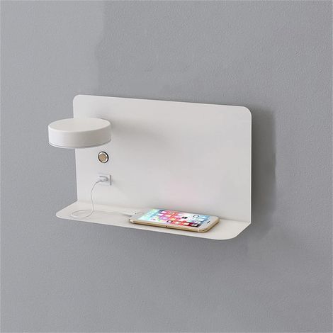 LED-Wandleuchte, 3-Farben dimmbare LED-Wandleuchte mit Schalter und USB-Anschluss für Schlafzimmer und Flur, Weiß (links) (1/4)