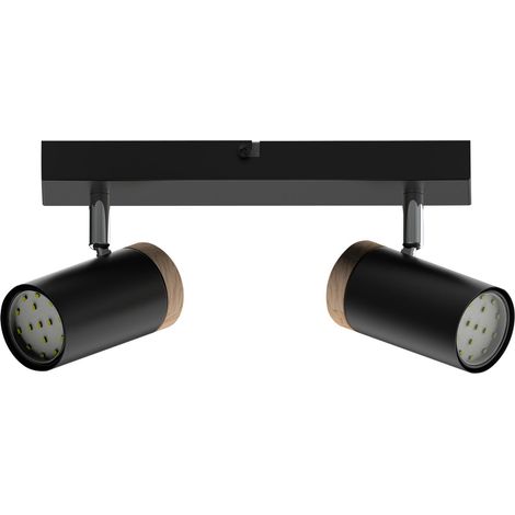 Plafonnier noir/bois 2 spots orientables GU10 Lagos (1/3)