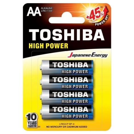 Pack de 4 Pilas AA Toshiba R6AT/ 1.5V/ Alcalinas