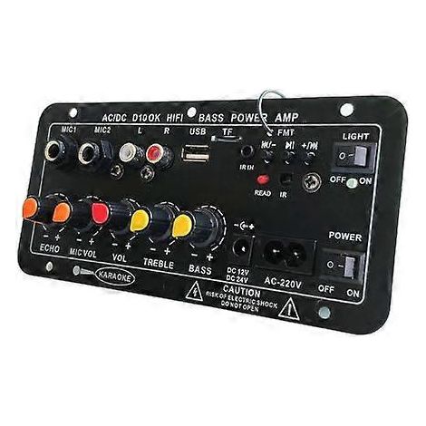Module amplificateur audio Bluetooth Woopker 120 W pour subwoofer, avec double microphone, compatible avec haut-parleur 4 ohms de 8 à 12 pouces (12/24 V, 110/220 V). Alimentation : 12/24 V ou 110/220 (1/5)
