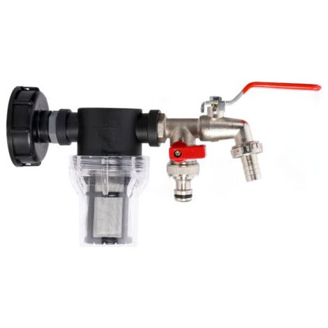 Adaptateur robinet IBC avec filtre – 2 vannes de sortie indépendantes – Connecteur rapide G1/2 S60x6mm – Pour système de collecte d'eau de pluie (1/4)