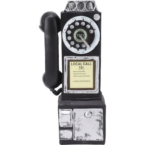 Modèle de téléphone décoratif en résine noire, style classique vintage et élégant, idéal pour un bar. (1/5)