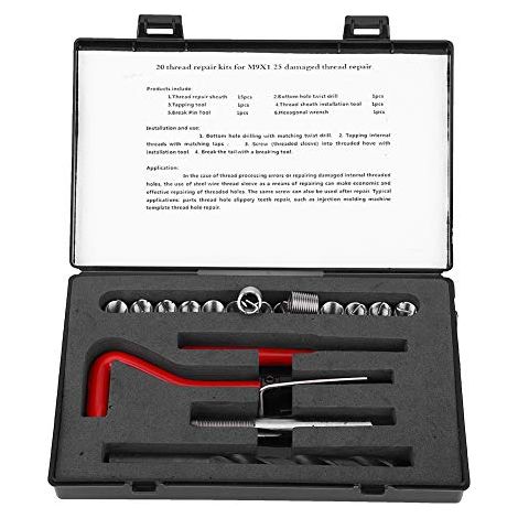 Kit Réparation Filetage M9x1.25mm Acier Inox 20 Pièces avec Foret et Robinet pour Mécanicien Auto Outils (1/5)