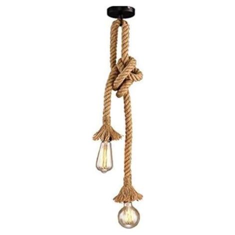 BUNTHAUS Lumière pendante industrielle,lumière suspendue de double-tête de corde de chanvre pour manger, Hall, restaurant, barre, café - longueur 60cm (1/5)