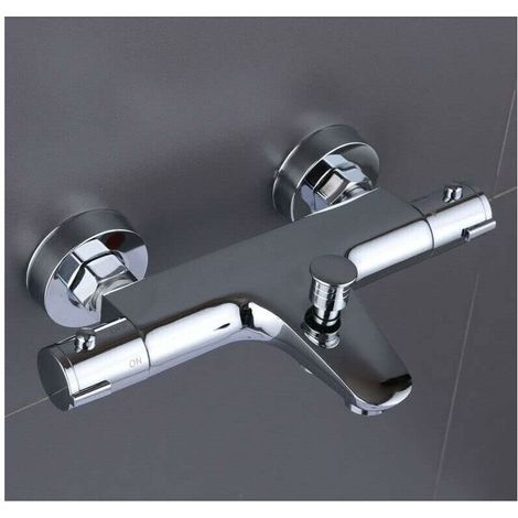 Robinet de baignoire thermostatique 20-50 ℃. acier inoxydable 2 sorties d'eau robinet de douche mitigeur robinet de salle de bain chromé. robinet de douche anti-brûlure avec bouton de sécurité à 38 °C (1/5)