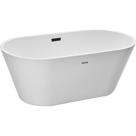 VEVOR Bañera Exenta 150 x 75 x 58 cm, Bañera Isla de Acrílico de Oval 230 L, Kit de Desagüe y Rebosadero con Acabado de Negro Mate, Diseño Ergonómico Anti-fuga, para Baño Moderno Hidromasaje, Blanco (1/5)