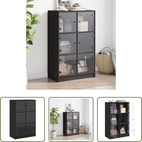 Rangement livres - Buffet haut avec portes noir 68x37x109 cm bois d'ingénierie (1/5)