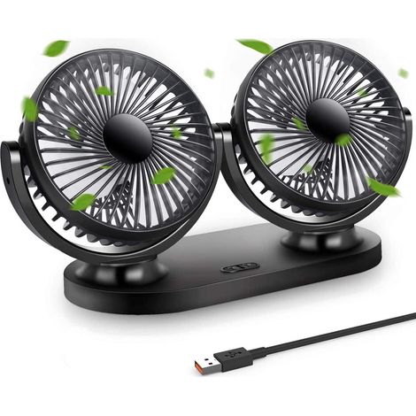 Mini ventilateur USB à double tête, rotation à 360°, 3 vitesses, portable, idéal pour la voiture, la table, le bureau, le camping, la pêche, etc. (1/5)