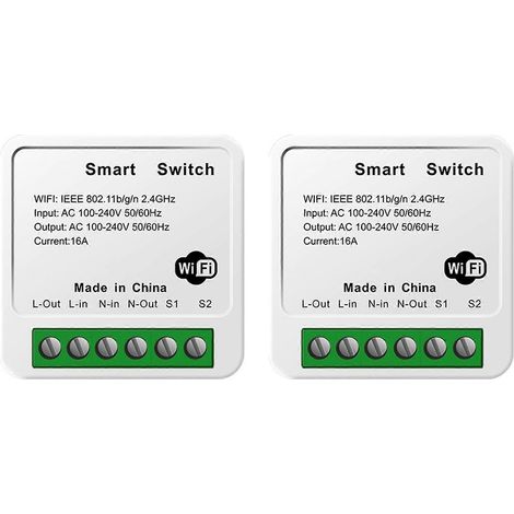 2 interrupteurs Tuya 16A MINI Wifi DIY unidirectionnels avec minuterie et relais pour l'automatisation de la maison connectée. (1/5)