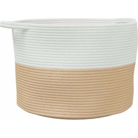 Panier à linge beige et blanc Ø55x36 cm coton