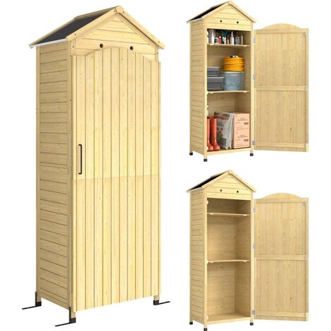 Armoire de jardin haute en bois avec étagères réglables, porte magnétique, toit galvanisé et ventilation pour outils d’extérieur - CHICFURN (1/5)