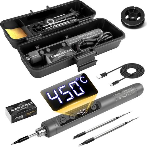 Portable Soldering Iron Kit, Cordless Soldering Iron Kit, 72W Adjustable Temperature 180-450°C, 3 Replaceable Soldering Tips, USB Rechargeable, LCD Screen, for Precision Electronics, DIY (1/5)