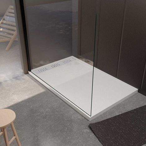 Plato de ducha Blanco Efecto Granito 90x140x3cm + Rejilla Blanca Mate