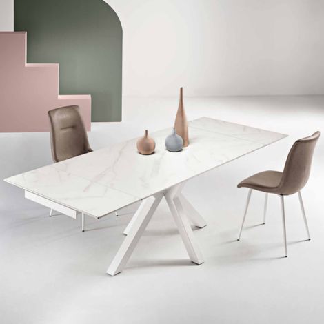 Tavolo allungabile a 240 cm in pietra effetto marmo Bianco SKY (1/2)