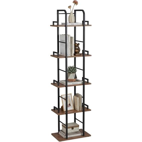Relaxdays Scaffale, HxLxP: 143 x 38 x 24 cm, 5 ripiani, scaffale d'appoggio per soggiorno, cucina, ingresso, nero/grigio