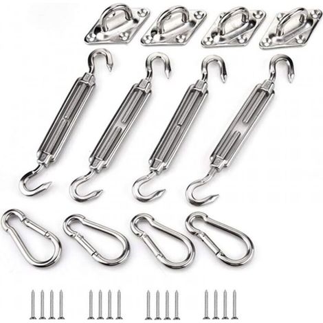 Kit de fixation de voile d'ombrage, kit de fixation de voile d'ombrage en acier inoxydable pour triangle et carré, rectangle, voile d'ombrage (1/4)