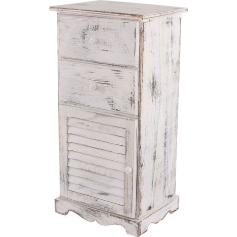 Comodino cassettiera shabby vintage legno paulonia cassetti sportello 32x40x81cm bianco