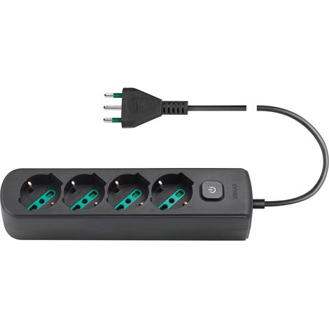 Vimar 0R00641.CC Presa multipla con interruttore e cavo da 1,5 m, 4 uscite SICURY universale standard italiano, spina 16 A standard italiano, nero (1/4)