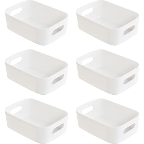 panier de rangement en plastique pp empilable 21 x 14 x 7 cm (blanc) – lot de 6 (1/5)