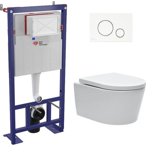 Swiss Aqua Technologies Pack WC bâti-autoportant + WC SAT sans bride fixations invisibles + Abattant softclose + Plaque blanche (SMART-SATrimless-M271) (1/5)