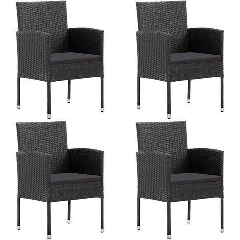 Teenpull – Gartenstühle mit Kissen in Schwarz 4 Stk. Schwarz Polyrattan (1/5)