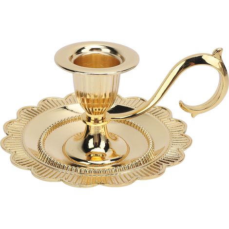Retro Handheld Candlestick Holder Vintage Handle Stand Zinc Alloy European Style Table Candlelight Stand Home Decoration Gold (1/5)