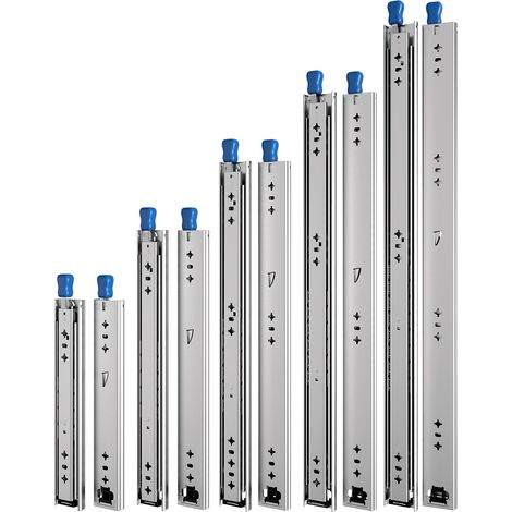 Jiubiaz 2 Paar Teleskopschienen für schwere Schubladen, 3-teilig, 2 mm Stahl, verriegelbar und herausnehmbar, 120kg, 300mm (1/5)